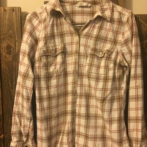 Cream and Brown plaid top